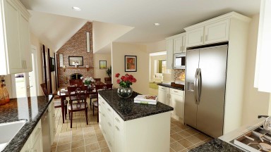 CG image of 3D modeled kitchen interior design finished render