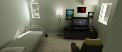Digital Visualization of bedroom interior with twin bed and gaming chair